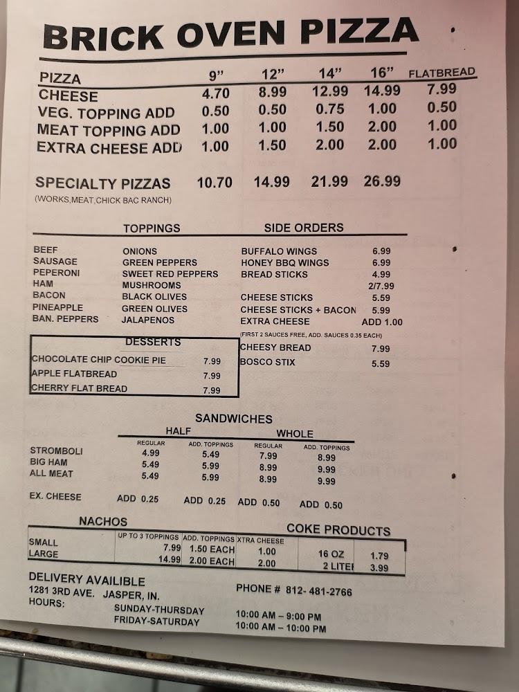 Brick Oven Pizza Menu image 3